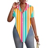 image:imageLYANER Womens Button Down Collar V Neck Open Front Short Sleeve Slit Hem Long Shirt Blouse TopsRose Green Yellow Stripes