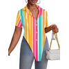 image:imageLYANER Womens Button Down Collar V Neck Open Front Short Sleeve Slit Hem Long Shirt Blouse TopsRose Green Yellow Stripes