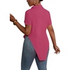 image:imageLYANER Womens Button Down Collar V Neck Open Front Short Sleeve Slit Hem Long Shirt Blouse TopsRose Red