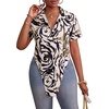 image:imageLYANER Womens Button Down Collar V Neck Open Front Short Sleeve Slit Hem Long Shirt Blouse TopsRose White