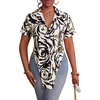 image:imageLYANER Womens Button Down Collar V Neck Open Front Short Sleeve Slit Hem Long Shirt Blouse TopsRose White