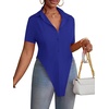 image:imageLYANER Womens Button Down Collar V Neck Open Front Short Sleeve Slit Hem Long Shirt Blouse TopsRoyal Blue