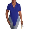 image:imageLYANER Womens Button Down Collar V Neck Open Front Short Sleeve Slit Hem Long Shirt Blouse TopsRoyal Blue