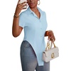 image:imageLYANER Womens Button Down Collar V Neck Open Front Short Sleeve Slit Hem Long Shirt Blouse TopsSky Blue