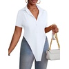image:imageLYANER Womens Button Down Collar V Neck Open Front Short Sleeve Slit Hem Long Shirt Blouse TopsSolid White