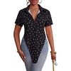 image:imageLYANER Womens Button Down Collar V Neck Open Front Short Sleeve Slit Hem Long Shirt Blouse TopsStilettos Black