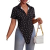image:imageLYANER Womens Button Down Collar V Neck Open Front Short Sleeve Slit Hem Long Shirt Blouse TopsStilettos Black