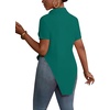 image:imageLYANER Womens Button Down Collar V Neck Open Front Short Sleeve Slit Hem Long Shirt Blouse TopsTeal Blue