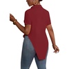 image:imageLYANER Womens Button Down Collar V Neck Open Front Short Sleeve Slit Hem Long Shirt Blouse TopsWine Red