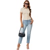 image:imageLYANER Womens Button Down V Neck Ruched Slim Fitted Ribbed Short Sleeve Work Shirt Blouse TopBeige