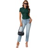 image:imageLYANER Womens Button Down V Neck Ruched Slim Fitted Ribbed Short Sleeve Work Shirt Blouse TopDark Green