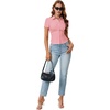 image:imageLYANER Womens Button Down V Neck Ruched Slim Fitted Ribbed Short Sleeve Work Shirt Blouse TopLight Pink