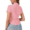 image:imageLYANER Womens Button Down V Neck Ruched Slim Fitted Ribbed Short Sleeve Work Shirt Blouse TopLight Pink