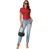 image:imageLYANER Womens Button Down V Neck Ruched Slim Fitted Ribbed Short Sleeve Work Shirt Blouse TopRed