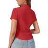 image:imageLYANER Womens Button Down V Neck Ruched Slim Fitted Ribbed Short Sleeve Work Shirt Blouse TopRed
