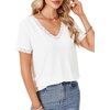 image:imageLYANER Womens Casual Lace V Neck Short Sleeve Blouse TShirt Tee TopWhite