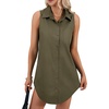 image:imageLYANER Womens Casual Shirt Dress Collar V Neck Sleeveless Button Down Loose Mini DressesArmy Green