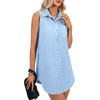 image:imageLYANER Womens Casual Shirt Dress Collar V Neck Sleeveless Button Down Loose Mini DressesAzure