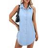 image:imageLYANER Womens Casual Shirt Dress Collar V Neck Sleeveless Button Down Loose Mini DressesAzure