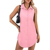 image:imageLYANER Womens Casual Shirt Dress Collar V Neck Sleeveless Button Down Loose Mini DressesPink