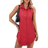 image:imageLYANER Womens Casual Shirt Dress Collar V Neck Sleeveless Button Down Loose Mini DressesRed