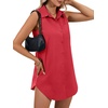 image:imageLYANER Womens Casual Shirt Dress Collar V Neck Sleeveless Button Down Loose Mini DressesRed