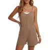 image:imageLYANER Womens Casual Summer Sleeveless Romper Loose Adjustable Spaghetti Strap Button Front Stretchy Shorts JumpsuitsBrown