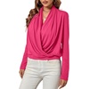 image:imageLYANER Womens Casual V Neck Cross Wrap Long Sleeve Solid Blouse Shirt TopRose Red