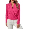 image:imageLYANER Womens Casual V Neck Cross Wrap Long Sleeve Solid Blouse Shirt TopRose Red