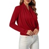 image:imageLYANER Womens Casual V Neck Cross Wrap Long Sleeve Solid Blouse Shirt TopWine Red