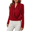 image:imageLYANER Womens Casual V Neck Cross Wrap Long Sleeve Solid Blouse Shirt TopWine Red