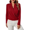 image:imageLYANER Womens Casual V Neck Cross Wrap Long Sleeve Solid Blouse Shirt TopWine Red