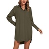 image:imageLYANER Womens Collar V Neck Button Down Shirt Dress Long Sleeve Split Hem Blouse Tunic DressesArmy Green