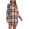 image:imageLYANER Womens Collar V Neck Button Down Shirt Dress Long Sleeve Split Hem Blouse Tunic DressesPlaid Khaki
