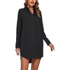 image:imageLYANER Womens Collar V Neck Button Down Shirt Dress Long Sleeve Split Hem Blouse Tunic DressesPure Black