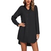 image:imageLYANER Womens Collar V Neck Button Down Shirt Dress Long Sleeve Split Hem Blouse Tunic DressesPure Black