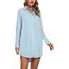 image:imageLYANER Womens Collar V Neck Button Down Shirt Dress Long Sleeve Split Hem Blouse Tunic DressesPure Blue