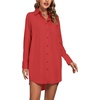 image:imageLYANER Womens Collar V Neck Button Down Shirt Dress Long Sleeve Split Hem Blouse Tunic DressesPure Red