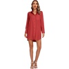 image:imageLYANER Womens Collar V Neck Button Down Shirt Dress Long Sleeve Split Hem Blouse Tunic DressesPure Red