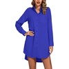 image:imageLYANER Womens Collar V Neck Button Down Shirt Dress Long Sleeve Split Hem Blouse Tunic DressesPure Royal Blue