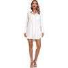image:imageLYANER Womens Collar V Neck Button Down Shirt Dress Long Sleeve Split Hem Blouse Tunic DressesPure White