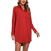 image:imageLYANER Womens Collar V Neck Button Down Shirt Dress Long Sleeve Split Hem Blouse Tunic DressesRed