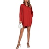 image:imageLYANER Womens Collar V Neck Button Down Shirt Dress Long Sleeve Split Hem Blouse Tunic DressesRed