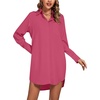image:imageLYANER Womens Collar V Neck Button Down Shirt Dress Long Sleeve Split Hem Blouse Tunic DressesRose