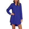 image:imageLYANER Womens Collar V Neck Button Down Shirt Dress Long Sleeve Split Hem Blouse Tunic DressesRoyal Blue