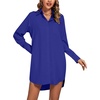 image:imageLYANER Womens Collar V Neck Button Down Shirt Dress Long Sleeve Split Hem Blouse Tunic DressesRoyal Blue