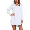 image:imageLYANER Womens Collar V Neck Button Down Shirt Dress Long Sleeve Split Hem Blouse Tunic DressesSolid White