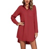 image:imageLYANER Womens Collar V Neck Button Down Shirt Dress Long Sleeve Split Hem Blouse Tunic DressesWine Red