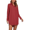 image:imageLYANER Womens Collar V Neck Button Down Shirt Dress Long Sleeve Split Hem Blouse Tunic DressesWine Red