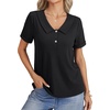 image:imageLYANER Womens Cotton Polo V Neck Roll Up Short Sleeve Button Down Polo Shirt Blouse TopsBlack